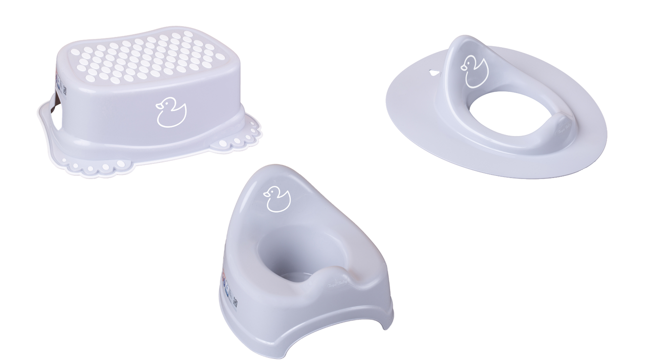 

Комплект 3 единицы, горшок классический, накладка на унитаз и подставка для ног антискользящие "Уточка"