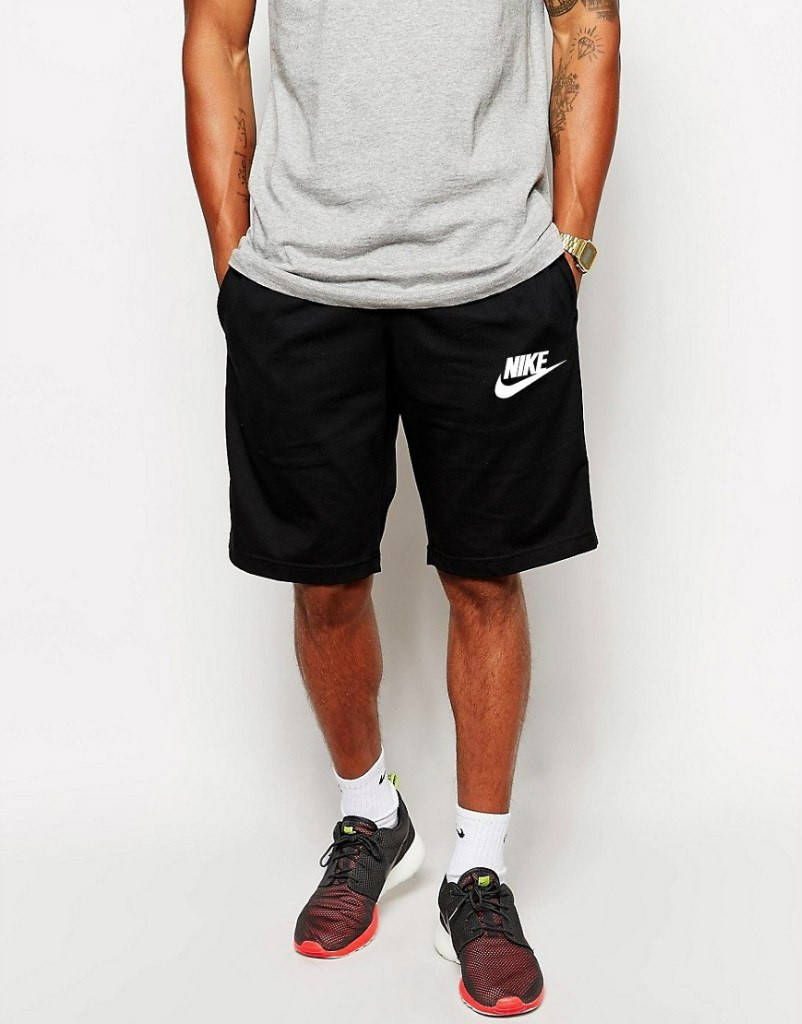 

Мужские Шорты Nike черные, Бермуды Бриджи спортивные с принтом Найк Капри с карманами трикотажные летние, Черный