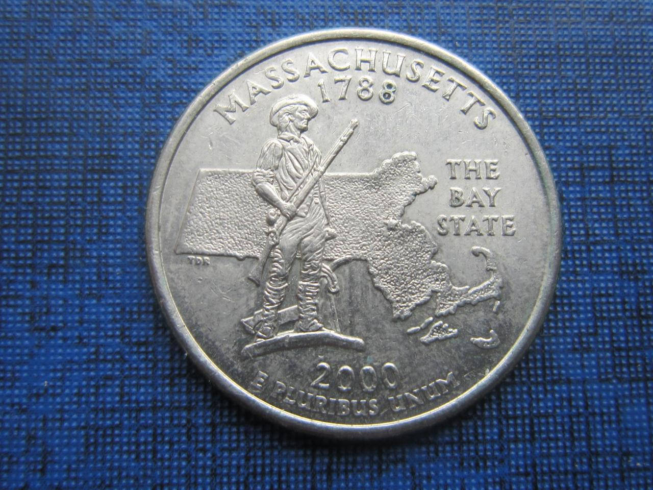 

Монета квотер 25 центов США 2000 D Массачусетс