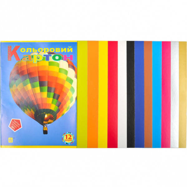 

Картон цветной, 12 листов А4 (10 цв+бел,черн)
