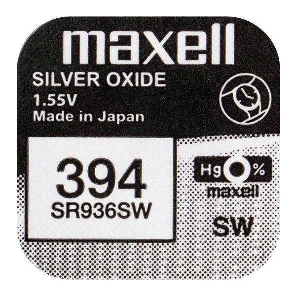 

Батарейка серебрянно-цинковая Maxell 394 SR936SW (G9, 380, AG9), 1.55V, блистер