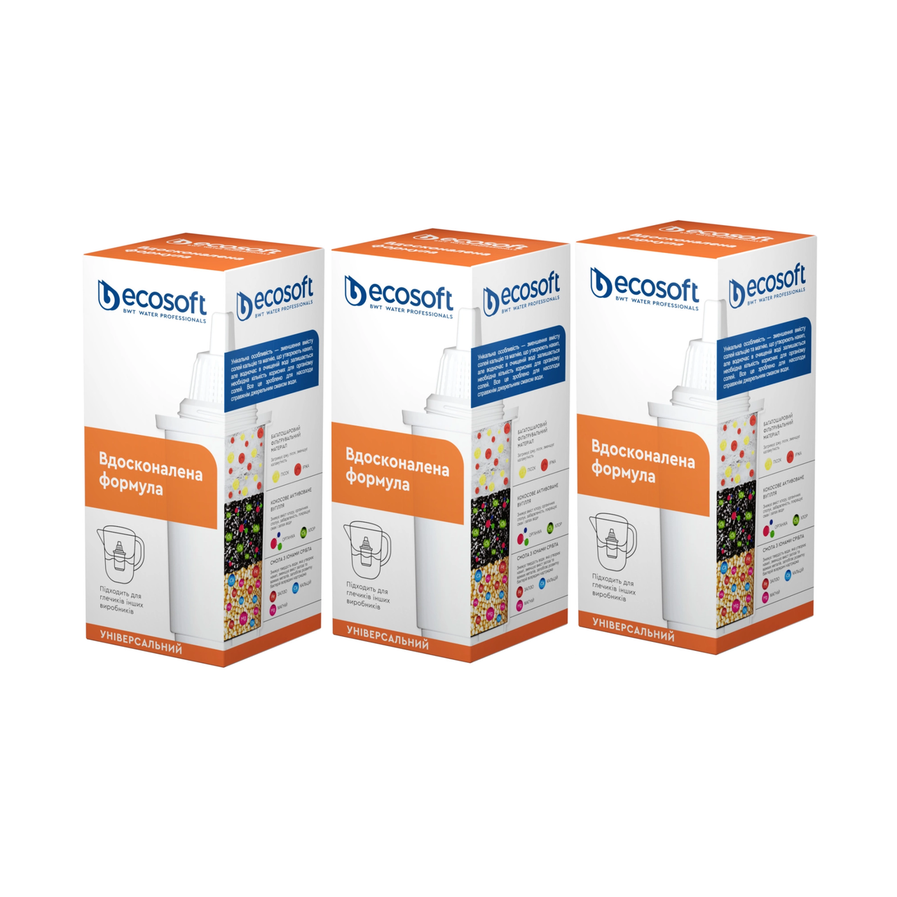 

Комплект универсальных картриджей Ecosoft для фильтров-кувшинов (3 шт)