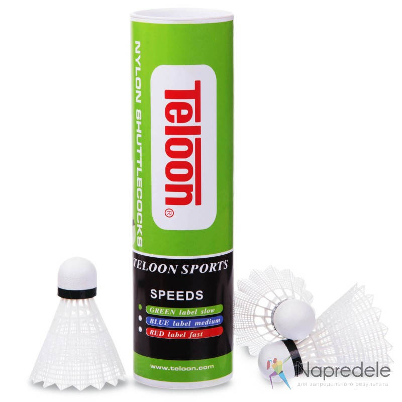 

Воланы для бадминтона нейлоновые (6шт) TELOON TB300 (медленный волан, белые)