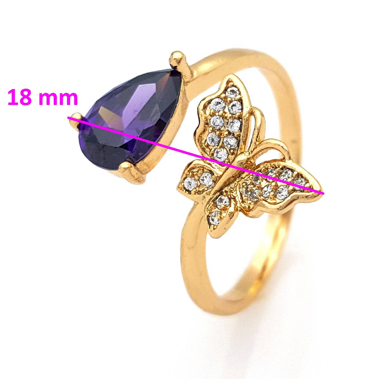 

Кольцо Бабочка и Капелька, с фиолетовым цирконием, p. 16, р. 18, p. 19, позолота Xuping, 18К