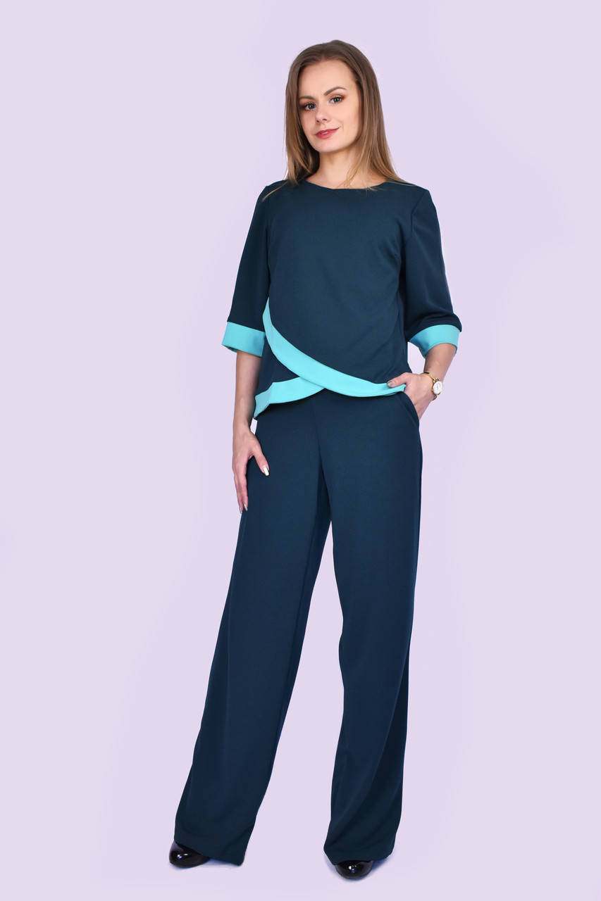 

Женский костюм с брюками, норма + батал (большие размеры), зеленый 48, Темно-зеленый