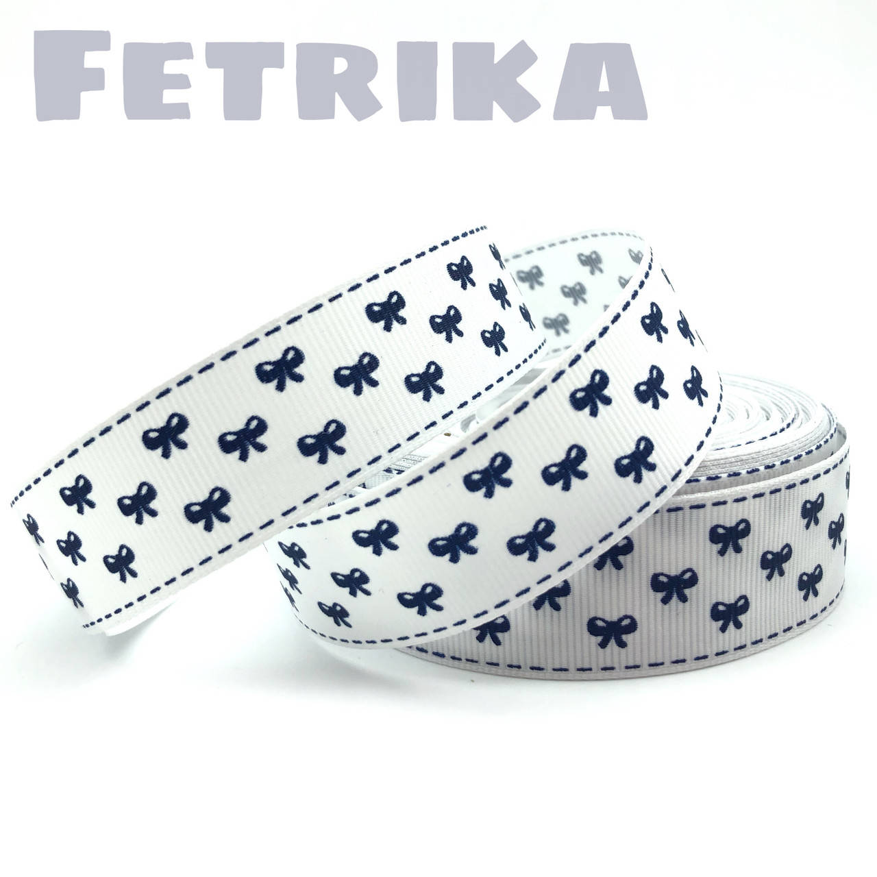 

Лента репсовая синие маленькие бантики на белом, 2,5 см, Разные цвета