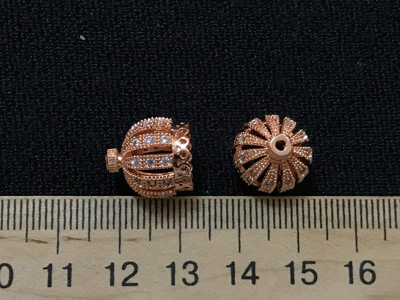 

Шапочка Корона 13мм высота 13,7мм с фианитами розовое золото гиппоаллергенный сплав