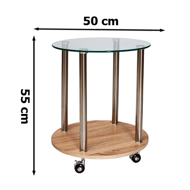 

Круглый прозрачный журнальный столик Signal Carla 50 см с полкой на колесиках для гостиной модерн