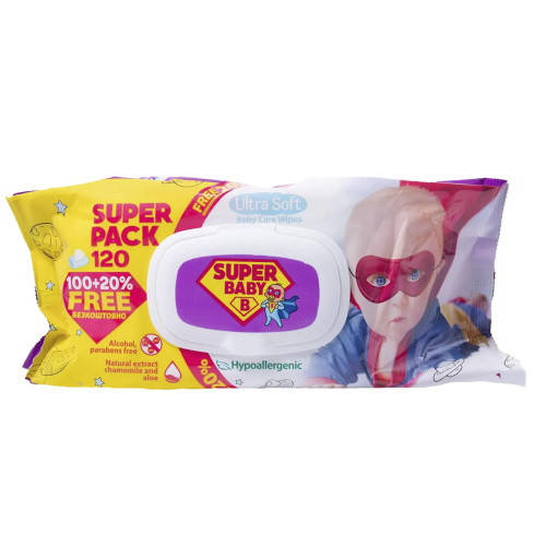 

Cалфетки влажные SUPER Baby SuperPack Ромашка и алоэ, 120 шт.