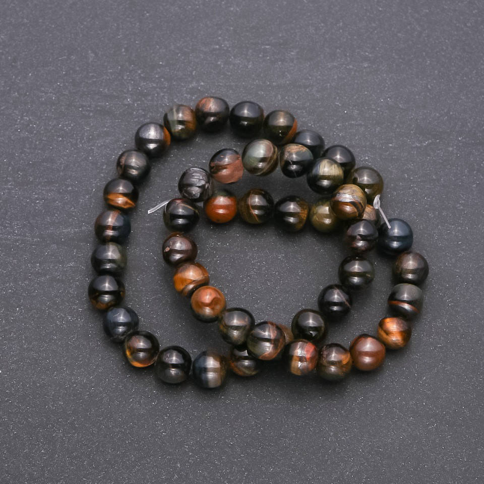 

Бусины из натурального камня Соколиный глаз гладкий шарик d-8мм нитка L-38см