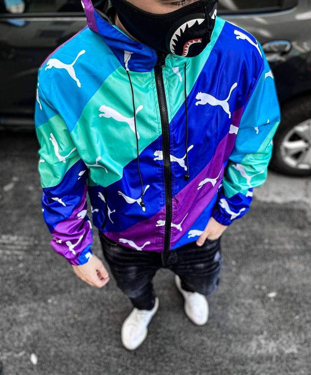 

Мужская стильная ветровка PUMA (разноцветная). Легкая куртка с капюшоном на весну M