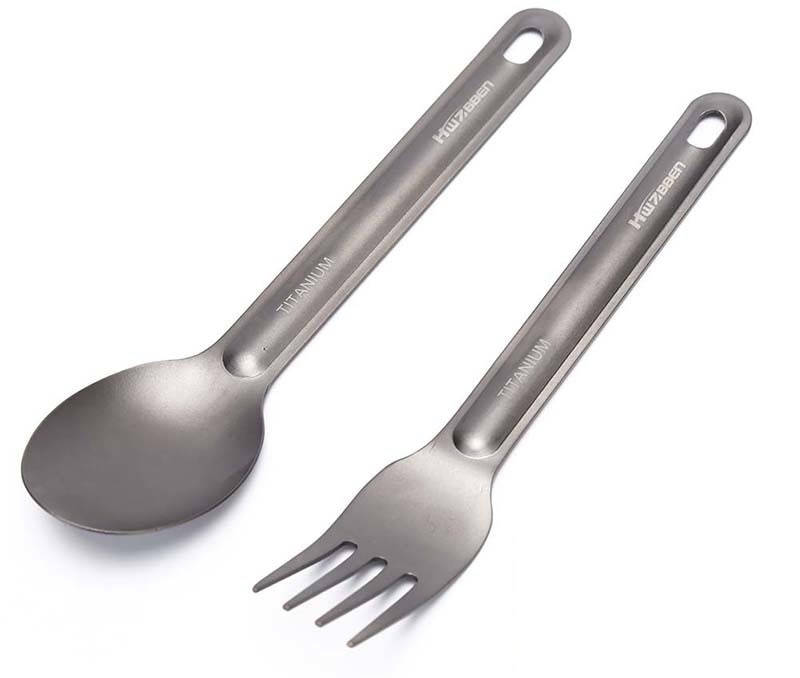 

Ложка + вилка титановая. Туристическая посуда из титана (Titanium), Светло-серый