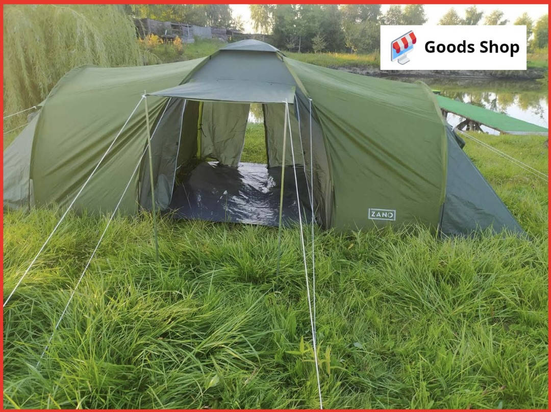 

Палатка туристическая восьмиместная двухкомнатная двухслойная с тамбуром Zano Gobi 8-ми местная синяя зеленая, Зелёный
