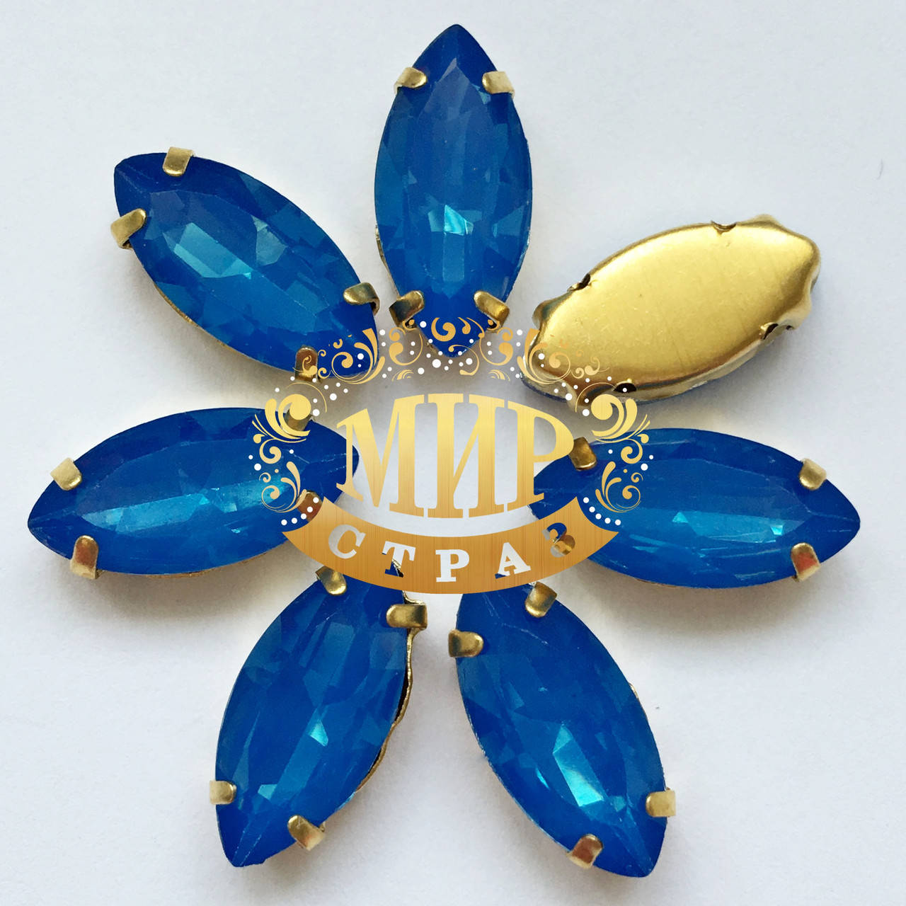 

Cтразы в золотых цапах Лодочка 7х15мм Цвет Caprie Blue Opal, Белый