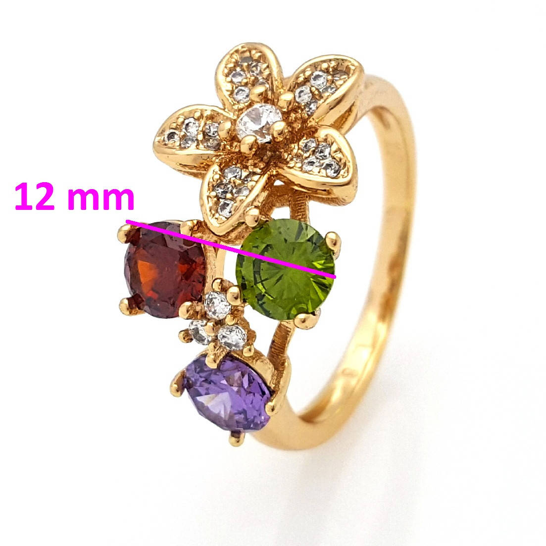

Кольцо Лесной Цветок с разноцветными камнями; p.17; р.18; позолота 18К
