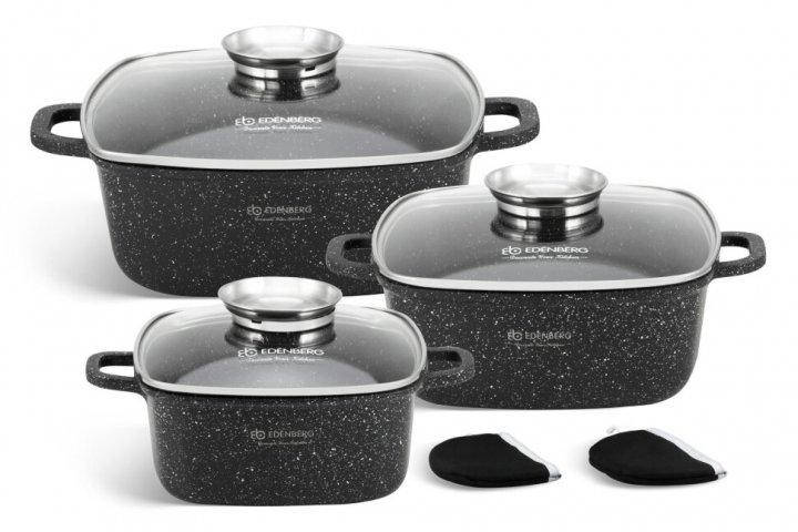

Набор кухонной посуды Edenberg. Набор квадратных кастрюль (казанов) с мраморным покрытием 8141 / 8 предметов