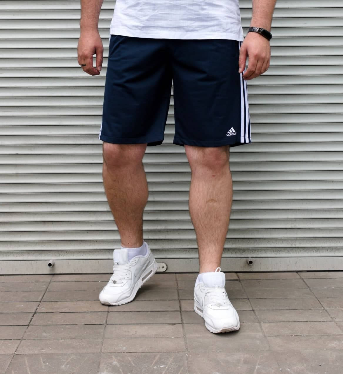 

Мужские шорты баталы темно синего цвета (синие) adidas карманы на молнии Турция 3XL 4XL 5XL 6XL, Темно-синий