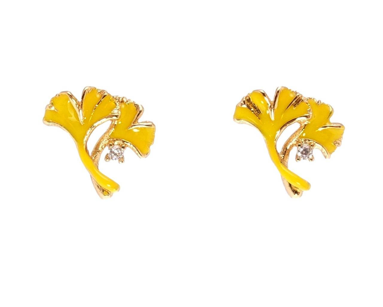 

Серьги Xuping Позолота 18K гвоздики(пусеты) "Листики с желтой эмалью и кристаллом" узор на одну сторону