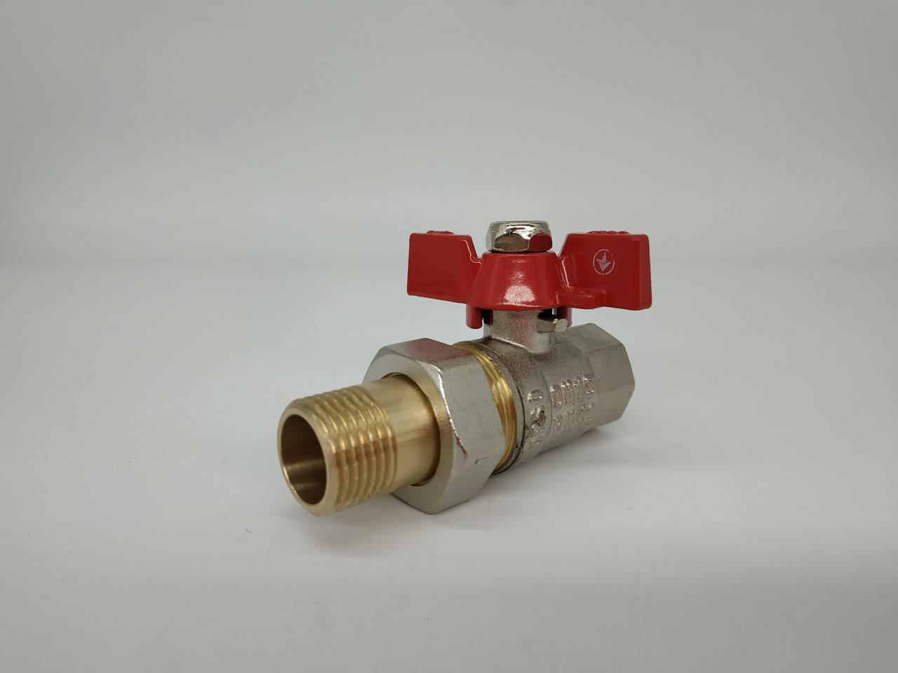 

Кран кульовий латунний 1/2" з "американкою" прямий, метелик, ТМ "ORSO", Красный