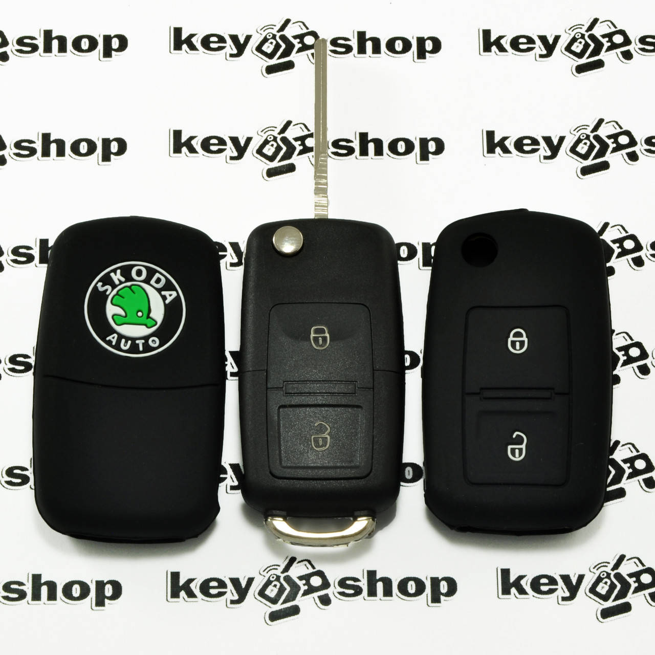 

Чехол (черный, силиконовый) для выкидного ключа Skoda (Шкода) 2 кнопки