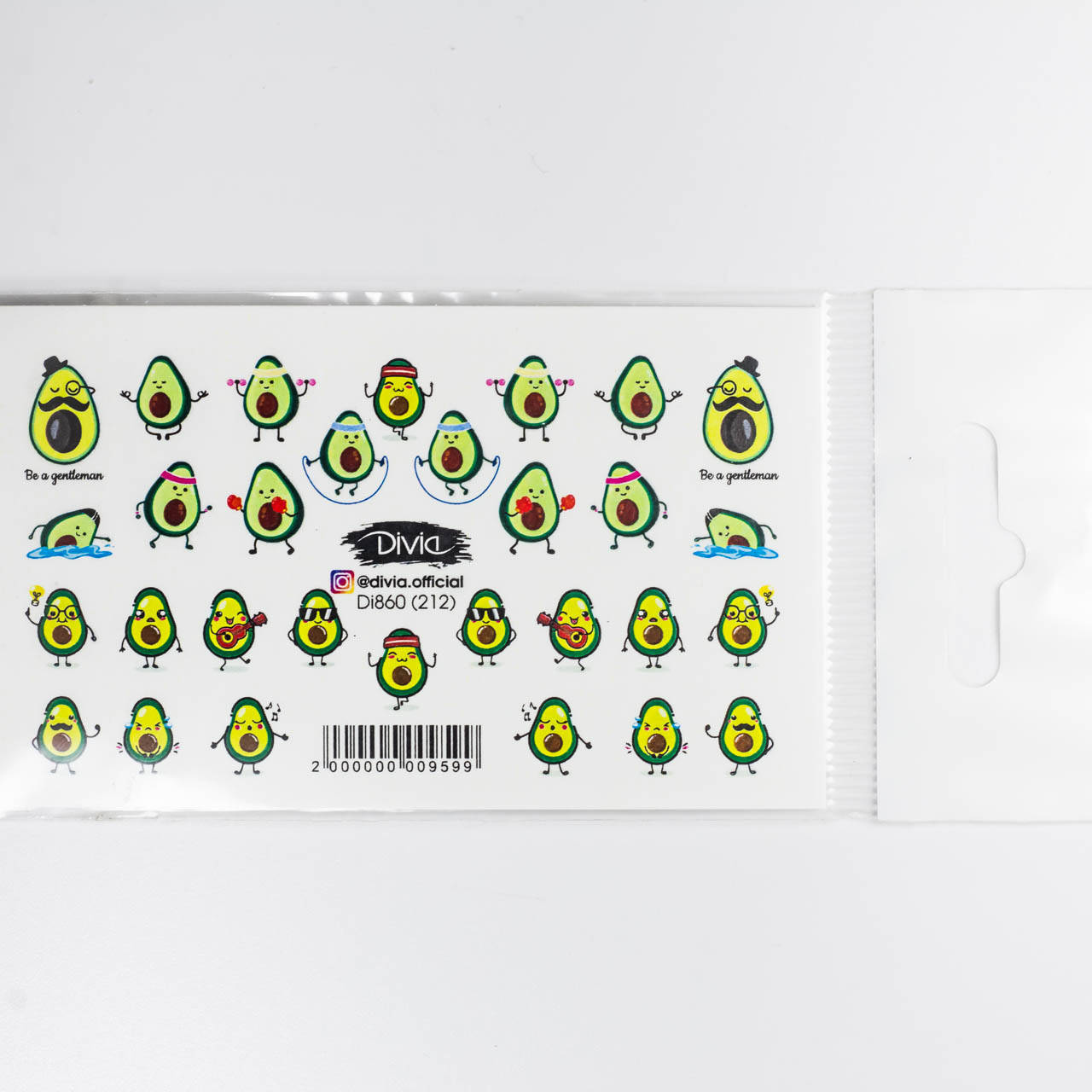 

Наклейки для ногтей Divia слайдер Di860 212 Авокадо-человечек цветная, Разные цвета