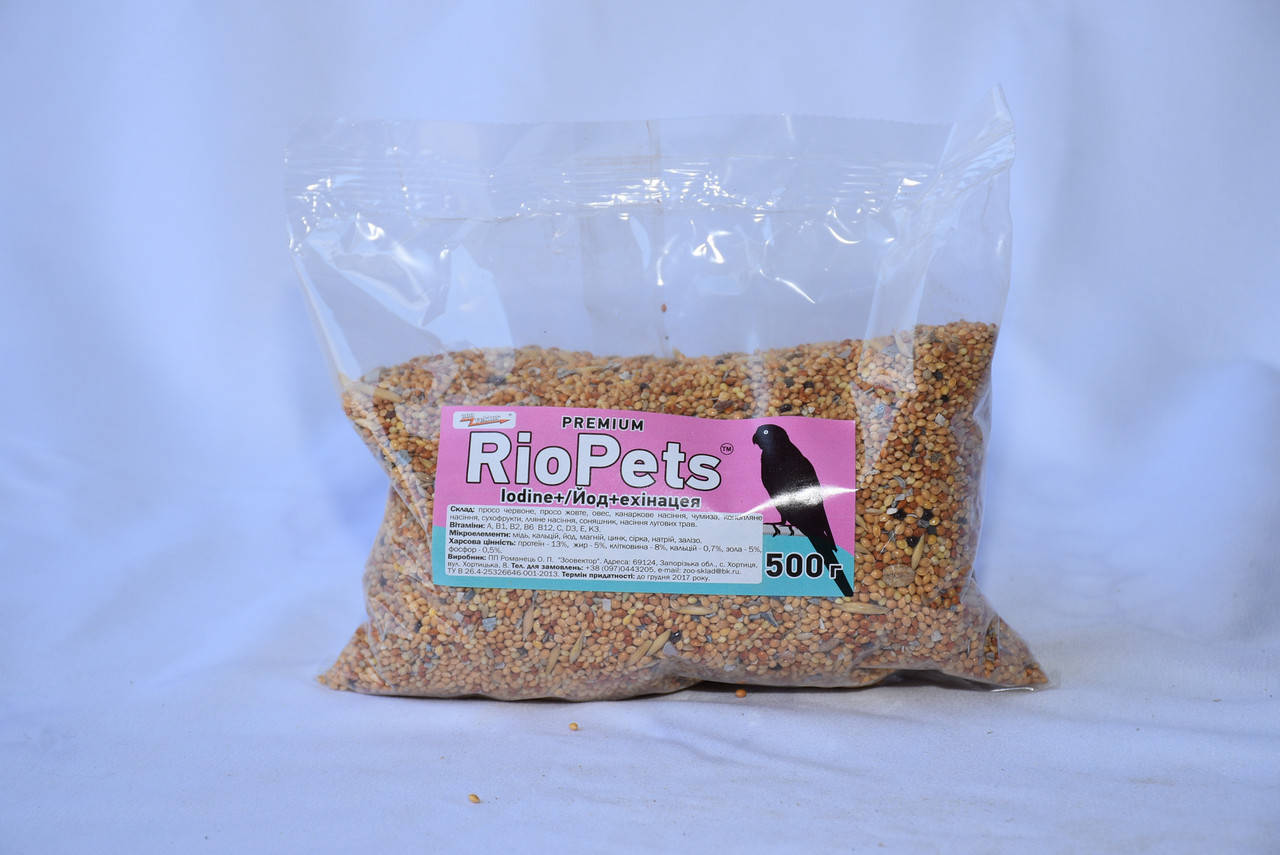 

Корм для птиц ТМ "RioPets" Йод+эхинацея 500гр пакет