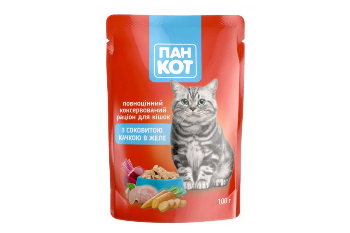 

Влажный корм Пан Кот для кошек 100г х 24шт утка в желе