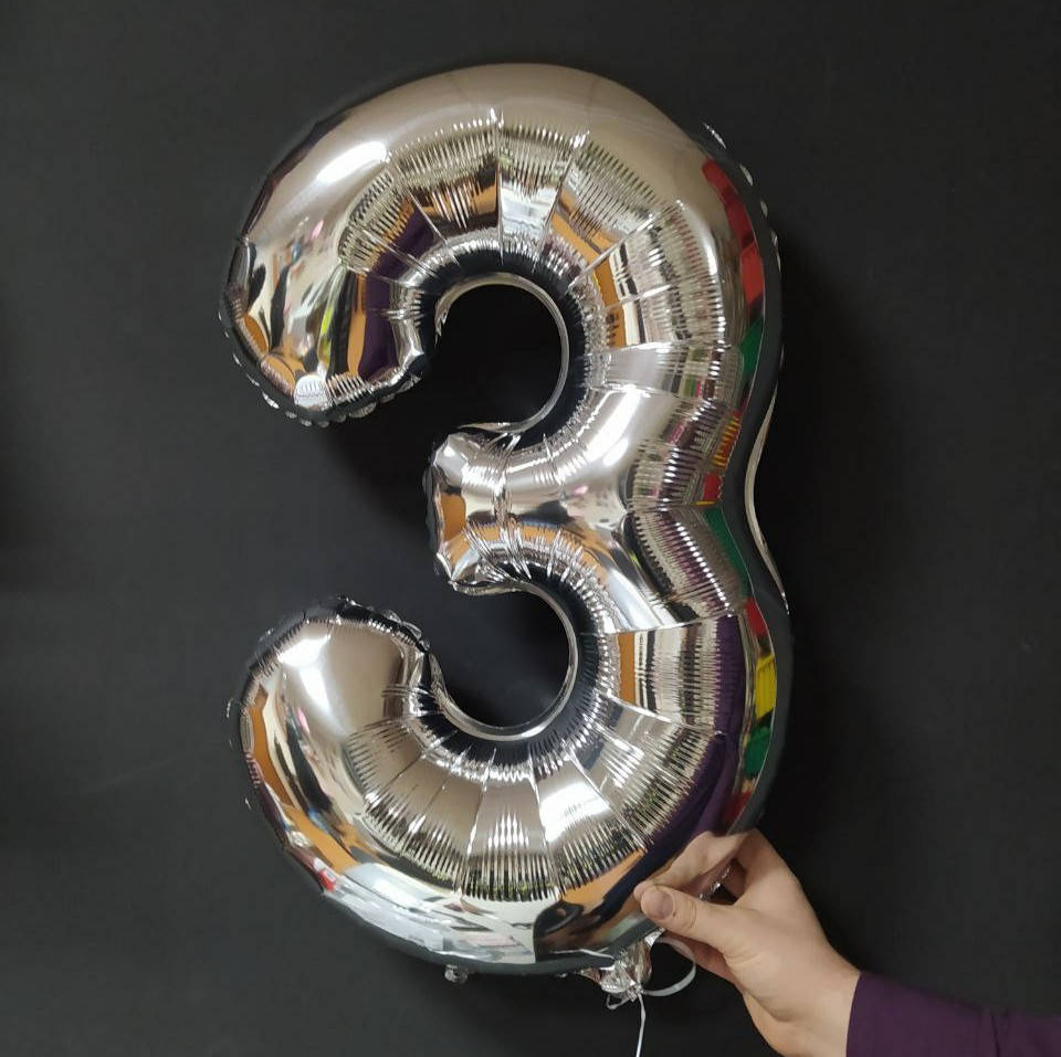 

Фольгированная цифра Slim STAR серебро "3" 30 "(76см) в упаковке, Серебристый