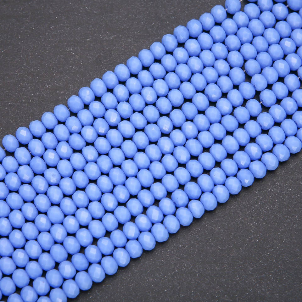 

Бусины стекло матовое васильковое "рондель" d-6х4,5(+-)мм нитка L-38см