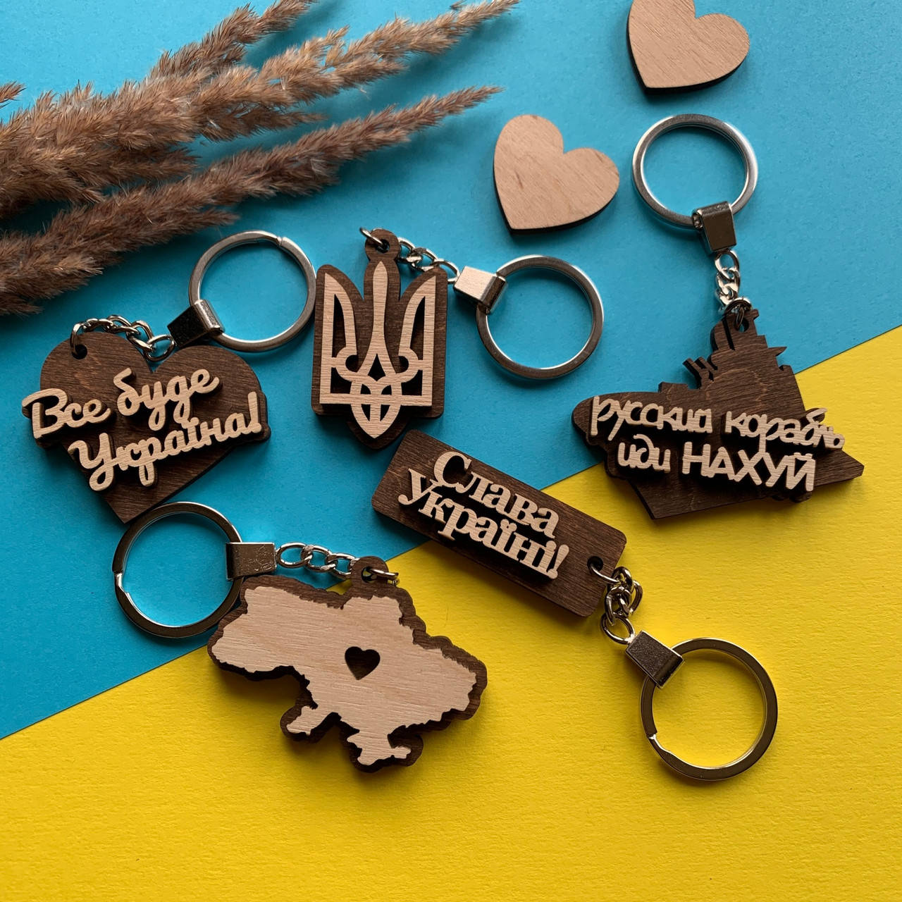 

Набор из 5-ти деревянных брелков на ключи в патриотическом стиле, Коричневый