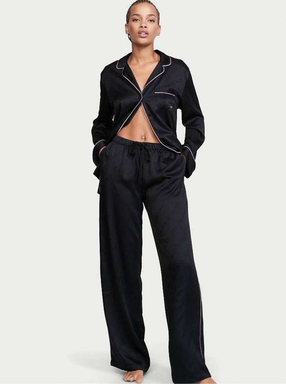 

Сатиновая Пижама Victoria's Secret Satin Long PJ Set, Черная M