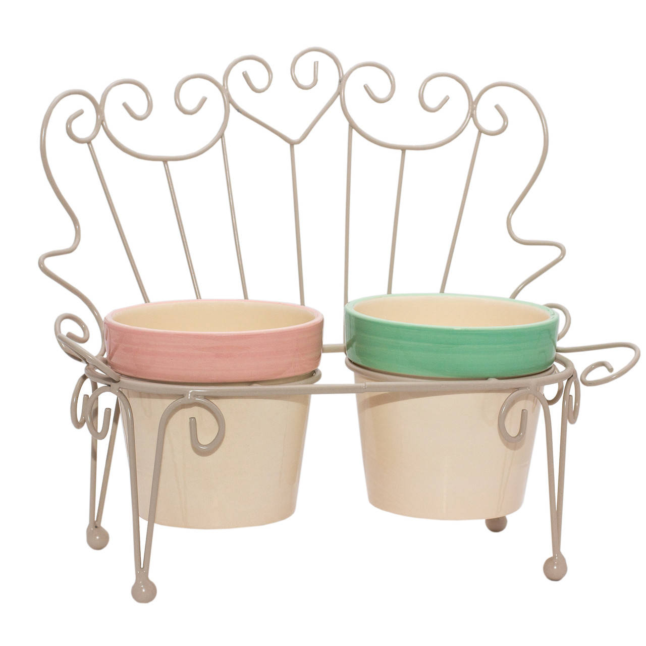 

Садовая декорация - кашпо металлический диванчик с 2 горшками, 24,5x28,5x18 см, бежевый, керамика (820276)