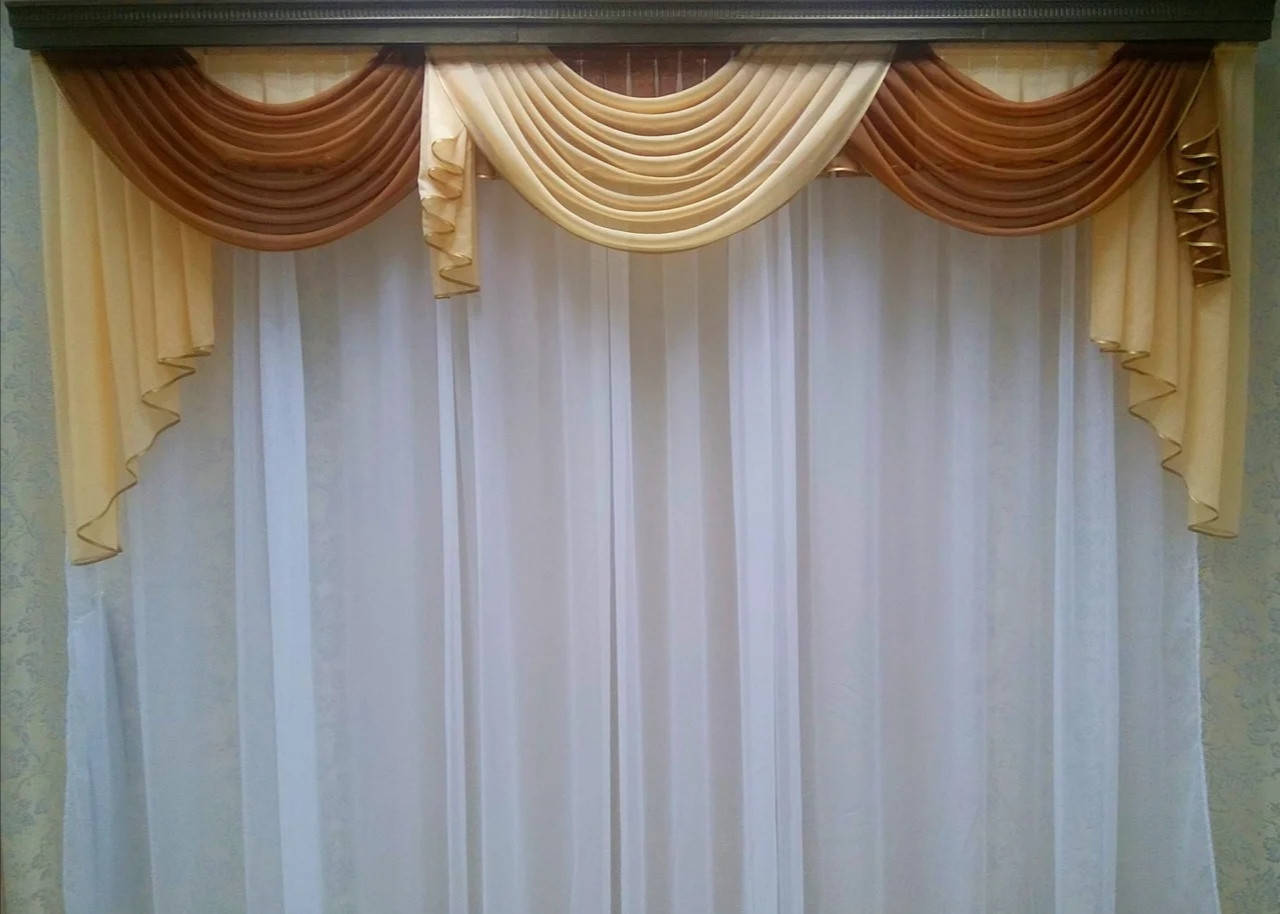 

Ламбрекен шифоновий 3 метра №135 Коричневый з бежевым