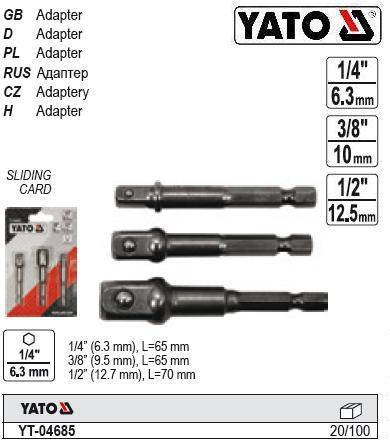 

Набор держатель торцевых головок YATO Польща 1/4" для 1/4", 3/8", 1/2" 3 штуки YT-04685