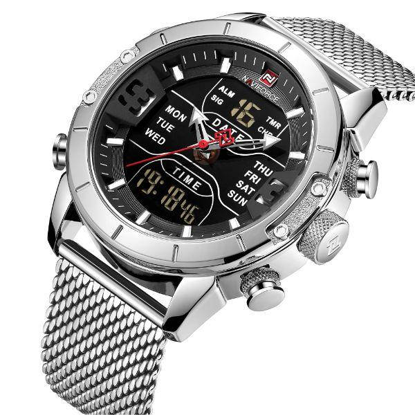 

Мужские армейские тактические часы Naviforce Tesla Silver NF9153 с комбинированным циферблатом