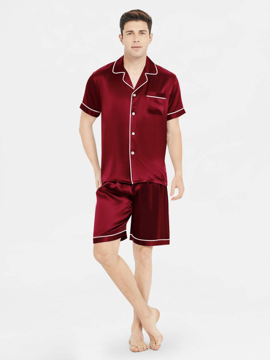 

Мужская атласная шелковая пижама с шортами и рубашкой красная бордо (размер S - XXXL 42-56) XL, бордо