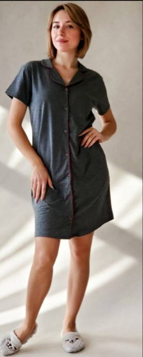 

Халат женский хлопковый летний серый на пуговках купить недорого