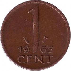 

1 цент. 1963 год, Нидерланды.