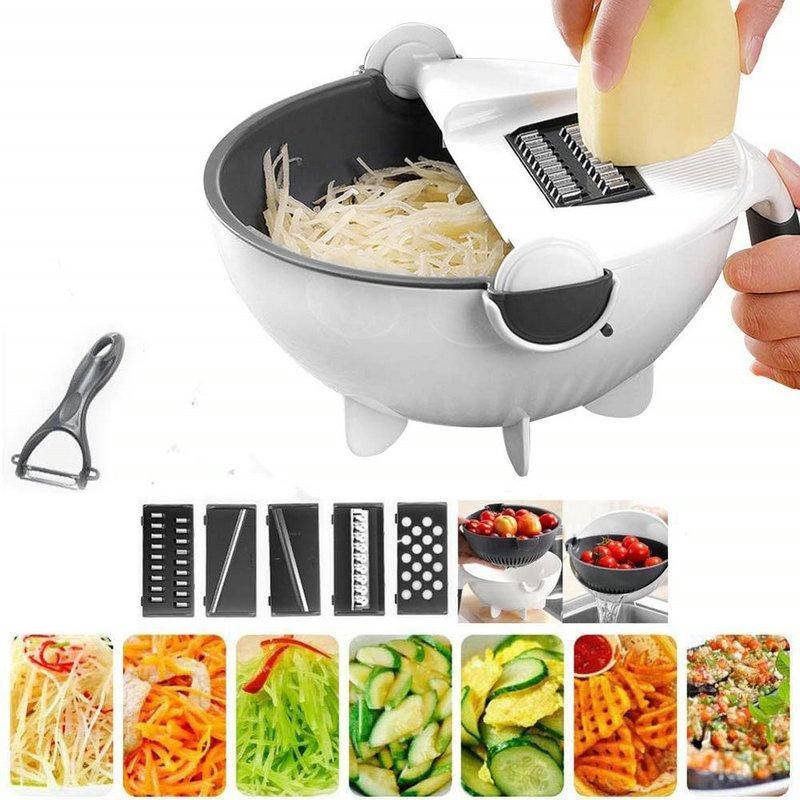 

Овощерезка слайсер терка дуршлаг шинковка + овощечистка 9 в 1 Wet Basket Vegetable Cutte, Белый