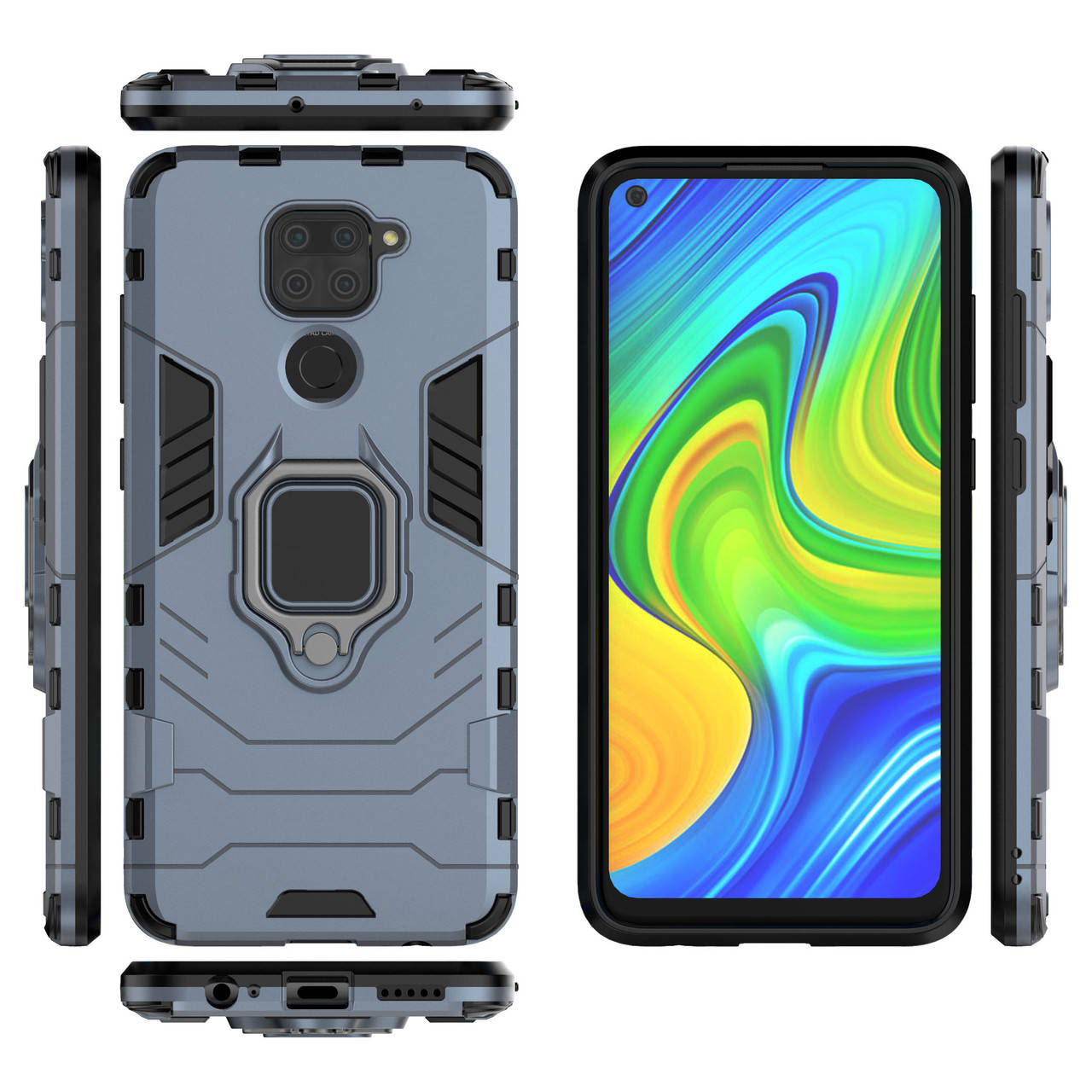 

Бронированный чехол для Xiaomi Redmi Note 9 с кольцом Navy Blue, Голубой