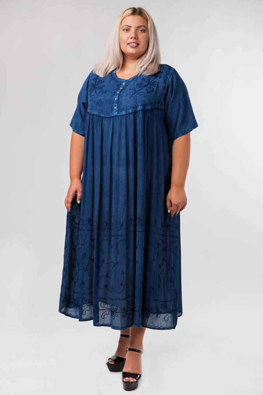 

Платье синее с рукавом, большой размер, на 56-66 размеры