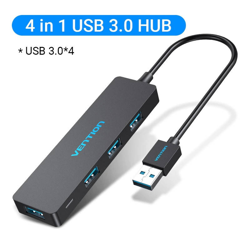 

USB HUB 3.0 Разветвитель на 4 порта Vention c micro USB питанием 0.15M, черный