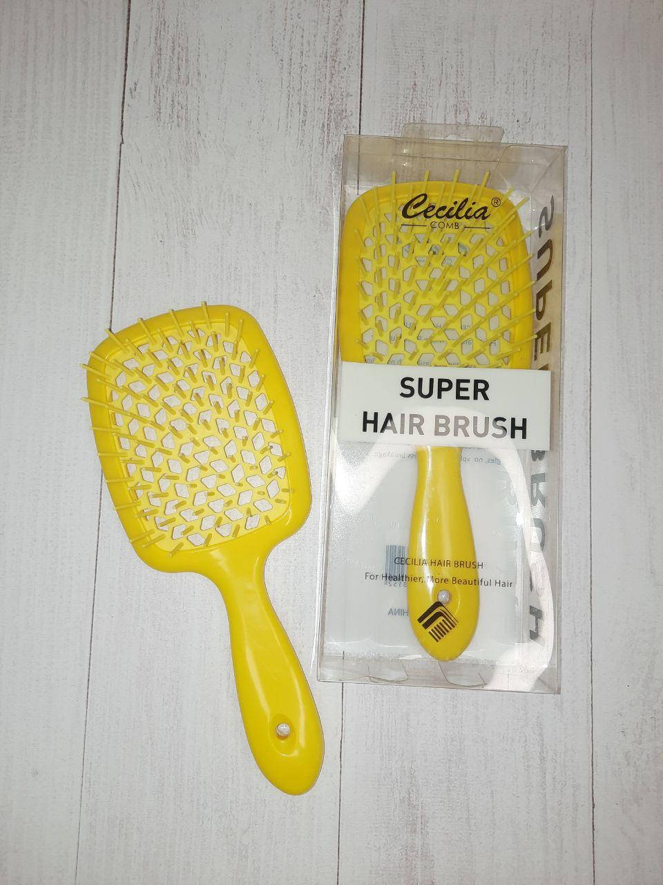 

Пластиковая массажная расческа щетка Cecilia Super Hair Brush с нейлоновыми зубчиками, Комбинированный цвет