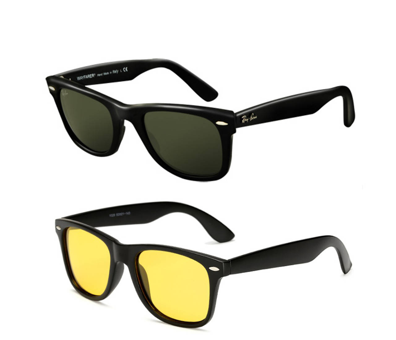 

Комплект очков Ray Ban Wayfarer для водителя (2 шт) для дневной и ночной езды (антибликовые очки + антифары), Черный