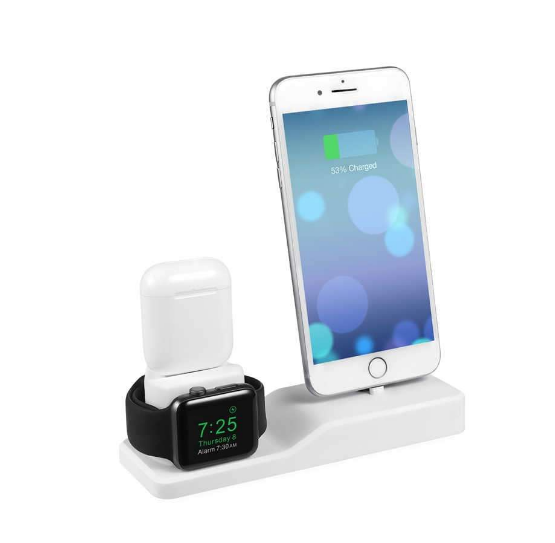 

Силиконовая Зарядка Док станция для Iphone Apple Watch Airpods 3 в 1 Белая