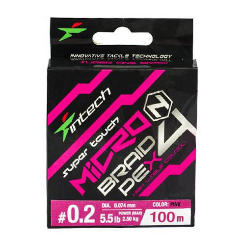 

Шнур Intech microN PE X4 100m #0.2/0.074mm 5.5lb/2.5kg, Розовый