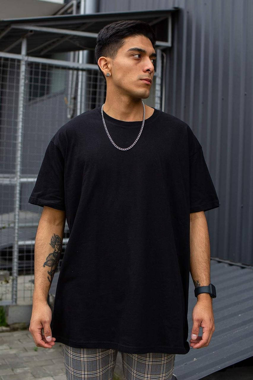 

Коттоновая оверсайз футболка черного цвета для парней