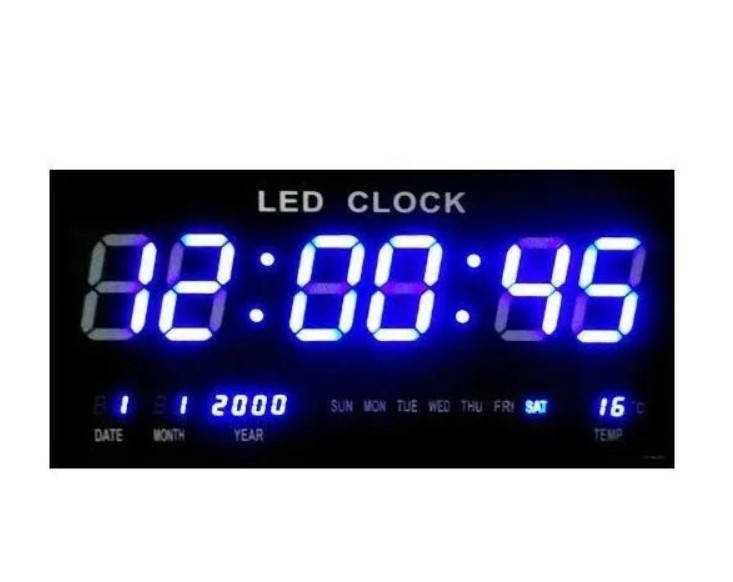 

Настенные электронные часы LED большие цифры синие c календарем и термометром