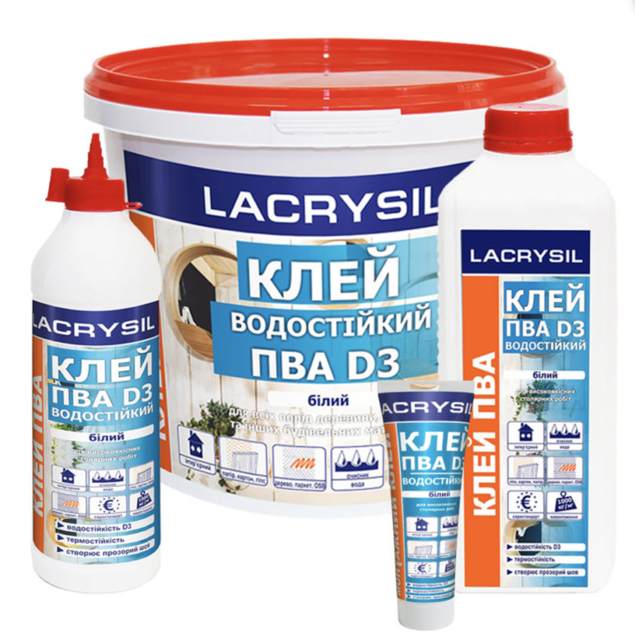 

Клей Lacrysil D3 ПВА універсальний водостійкий 0,75 кг