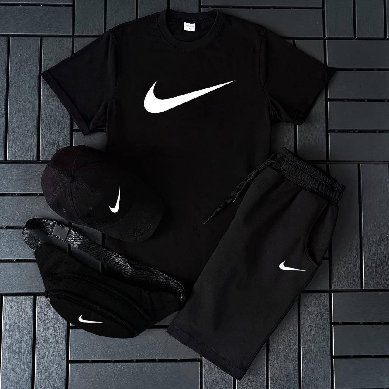 

Летний комплект Nike 4в1 Футболка,шорты,кепка,барсетка.Найк M, Белый